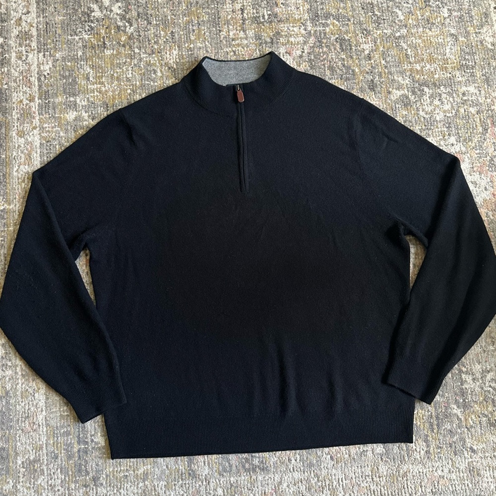 Scott Barber Men’s Quarter Zip Sweater Pullover 100% Merino Wool Black Size XL